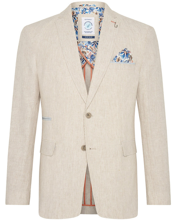 Linen Cotton Stripe Blazer - Sand